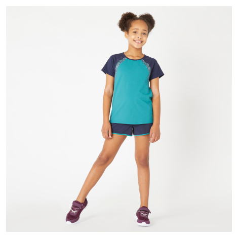 Dievčenské šortky na cvičenie 500 modro-zelené DOMYOS