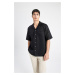 DEFACTO Relax Fit Polo Neck Linen Short Sleeve Shirt