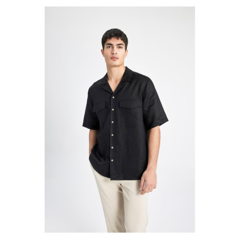 DEFACTO Relax Fit Polo Collar Linen Short Sleeve Shirt