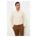 Trendyol Yellow Male Slim Fit Judge Collar Epaulette Striped Linen Shirt