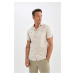 DEFACTO Slim Fit Polo Neck Linen Look Short Sleeve Shirt