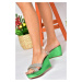 Fox Shoes P572282159 Women's Green Metallic Stone Detailed Wedge Heels Slippers