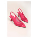 Shoeberry Women's Rella Fuchsia Mesh Heeled Shoes Stiletto