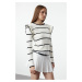 Trendyol Ecru Shoulder Flounce Striped Knitwear Sweater