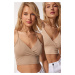 Happiness İstanbul Women's Mink Biscuit Halter Crop Knitted 2-Pack Bustier