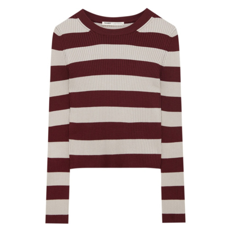 Pull&Bear Sveter  béžová / burgundská Pull & Bear