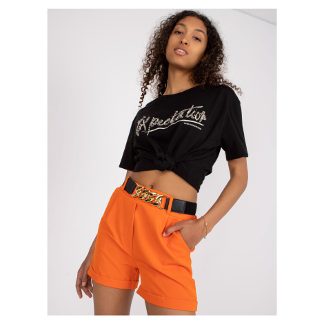 Orange elegant shorts with a high waist