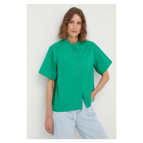 Bavlnená košeľa Marc O'Polo DENIM dámska, zelená farba, regular, so stojačikom