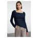 Trendyol Navy Blue Collar Detailed Both Asymmetric Knitwear Sweater