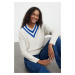 Trendyol Stone Soft Texture V Neck Color Block Knitwear Sweater