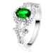 Prsteň s oválnym zeleným kameňom, číry kruh, kvapky, zo striebra 925 - Veľkosť: 60 mm
