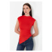 Trendyol Red Stand Collar Gather/Drape Detailed Fitted/Asymmetrical Knitted Blouse