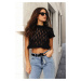 Trendyol Black Padded Crop Slotted/Hollowed Knit Sweater