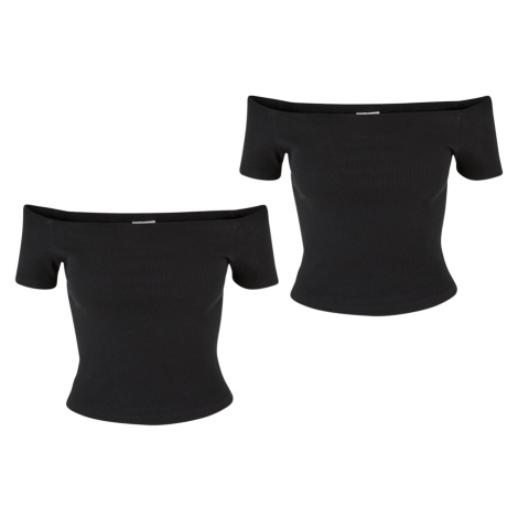 Women's Organic Off Shoulder Rib T-Shirt - 2 Pack Black+Black