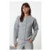 Trendyol Grey Textured Crew Neck Jacket-Looking Knitwear Cardigan