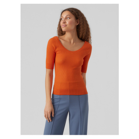 Oranžové dámske rebrované basic tričko VERO MODA Estela