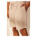 Trendyol Stone Limited Edition 100% Linen Regular Fit Elastic Waist Shorts