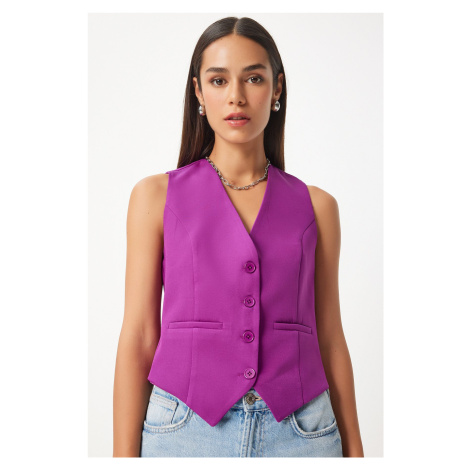 Happiness İstanbul Women's Purple Short Fitted Woven Vest