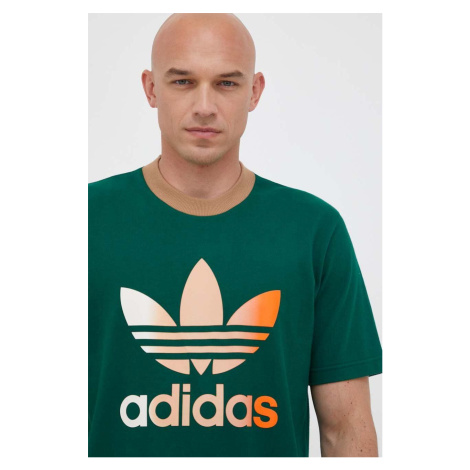 Bavlnené tričko adidas Originals zelená farba, s potlačou