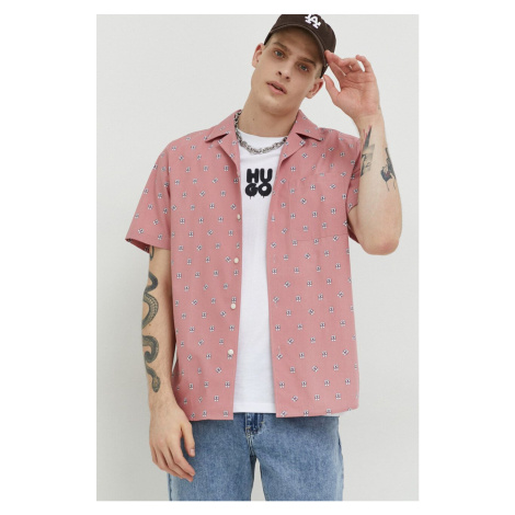 Bavlnená košeľa HUGO pánska, ružová farba, regular Hugo Boss