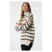 Trendyol Stone Striped Wide Pattern Long Length Knitted Sweater