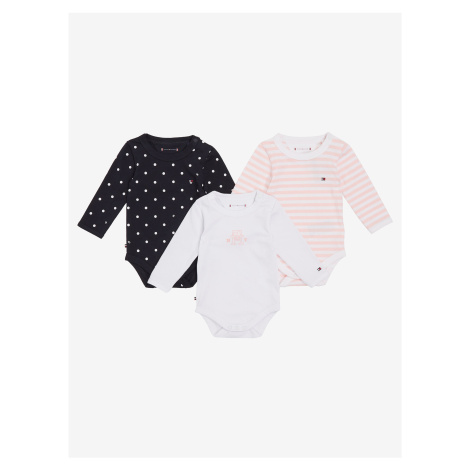 Súprava troch detských bodov v bielej, čiernej a ružovej farbe Tommy Hilfiger