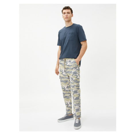 Koton Trousers with Cargo Pocket, Tie Waist, Camouflage Detailed Cotton.