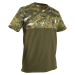 Odolné poľovnícke bavlnené tričko 500 s krátkym rukávom vzor woodland zelené