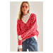 Bianco Lucci Women's Patterned V-Neck Knitwear Sweater