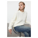 Trendyol Ecru Wide Pattern Ribbed Crew Neck Knitwear Sweater