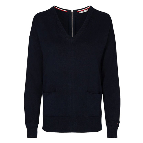 Tommy Hilfiger Sveter - NOLAA V-NK ZIP SWT LS modrý