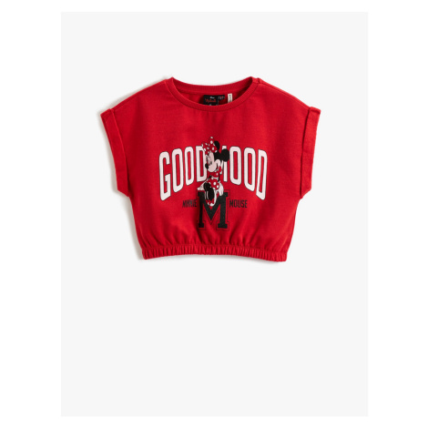 Koton Minnie Mouse Crop T-Shirt with Printed Licensed Short Sleeves, Elastic Waist Crew Neck.