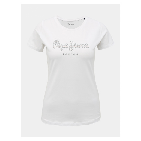 Biele dámske tričko s ozdobnými kamienkami Pepe Jeans Beatrice