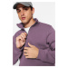 Trendyol Purple Regular/Normal Cut Stand Collar Zippered Cotton Basic Sweatshirt