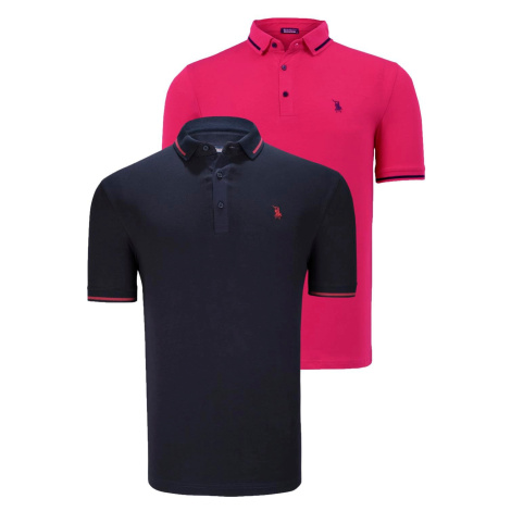 DOUBLE SET T8586 DEWBERRY MEN'S T-SHIRT-FUCHSIA-NAVY BLUE