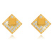 Puzetové náušnice zo 14K žltého zlata, štvorčeky, číre okrúhle zirkóny