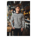 Trendyol Black Oversize/Wide Cut Striped Crew Neck Long Sleeve Cotton T-Shirt