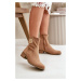 Women's ankle boots with zip with decorative detal Eco suede beige Lerioria