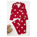 Trendyol Claret Red 100% Cotton Star Patterned Knitted Pajama Set