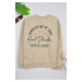 Trendyol Stone Oversize/Wide Cut Crew Neck Sweatshirt with Text Printed on the Back and Fleece I