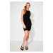 Trendyol Black Gathered Detail Cotton Fitted Crew Neck Flexible Mini Knitted Dress