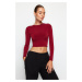 Trendyol Burgundy Stand-Up Collar Fitted/Sticky Knitted Blouse with Long Sleeves and Punches