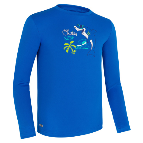 Detské tričko do vody s ochranou proti UV s dlhým rukávom modré s potlačou OLAIAN