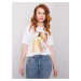 Women's white T-shirt with print and application