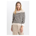 DEFACTO Regular Fit Striped Crew Neck Basic Plain Knitwear Sweater