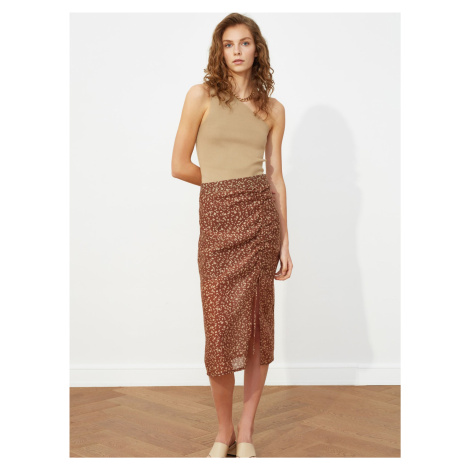 Hnedá vzorovaná sukňa s riasením Trendyol