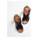 LuviShoes 706 Women's Genuine Leather Sandals with Black Skin.