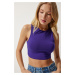 Happiness İstanbul Women's Purple Barbell Neck Crop Knitted Blouse