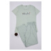 Trendyol Mint Slogan Printed Striped Knitted Pajama Set