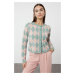 Trendyol Mint Crop Patterned/Jacquard Jacket Look Knitwear Cardigan